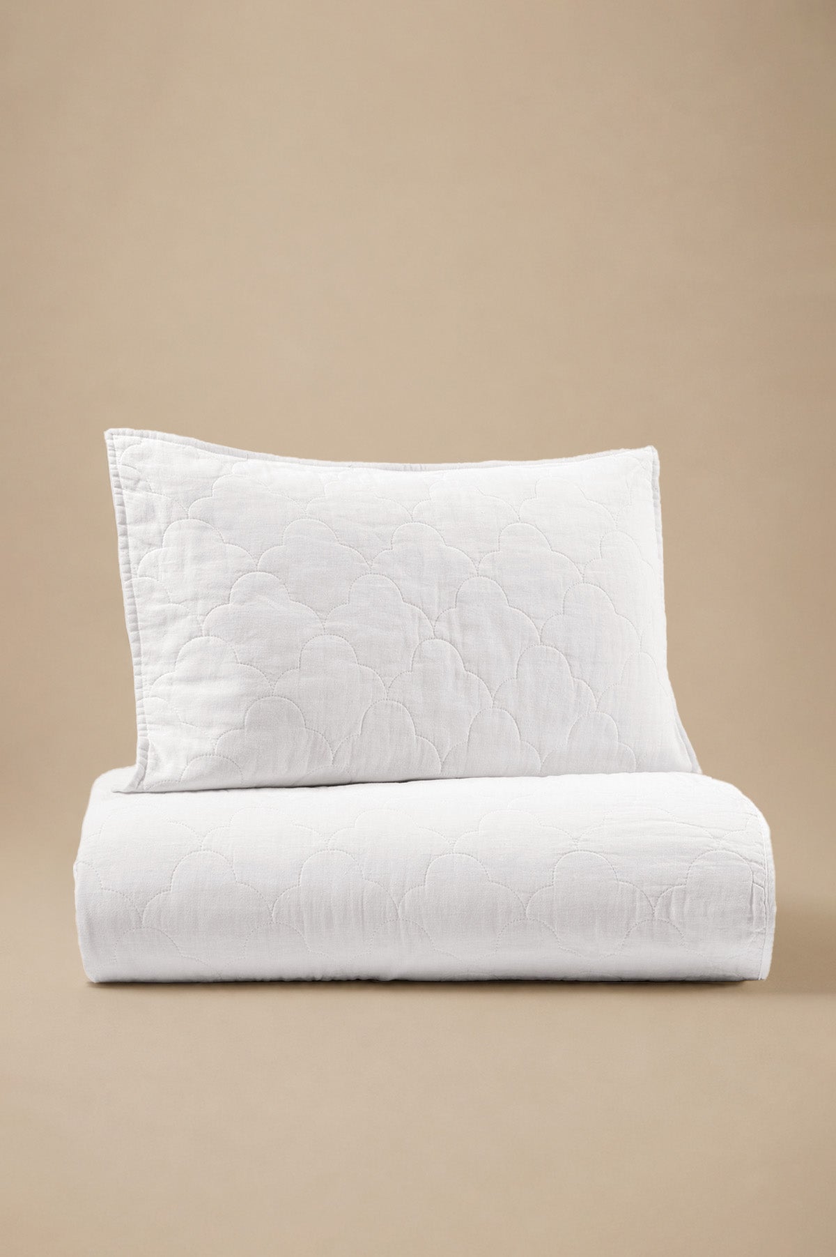 Serenity Quilted Linen Bedspread and Sham Set White