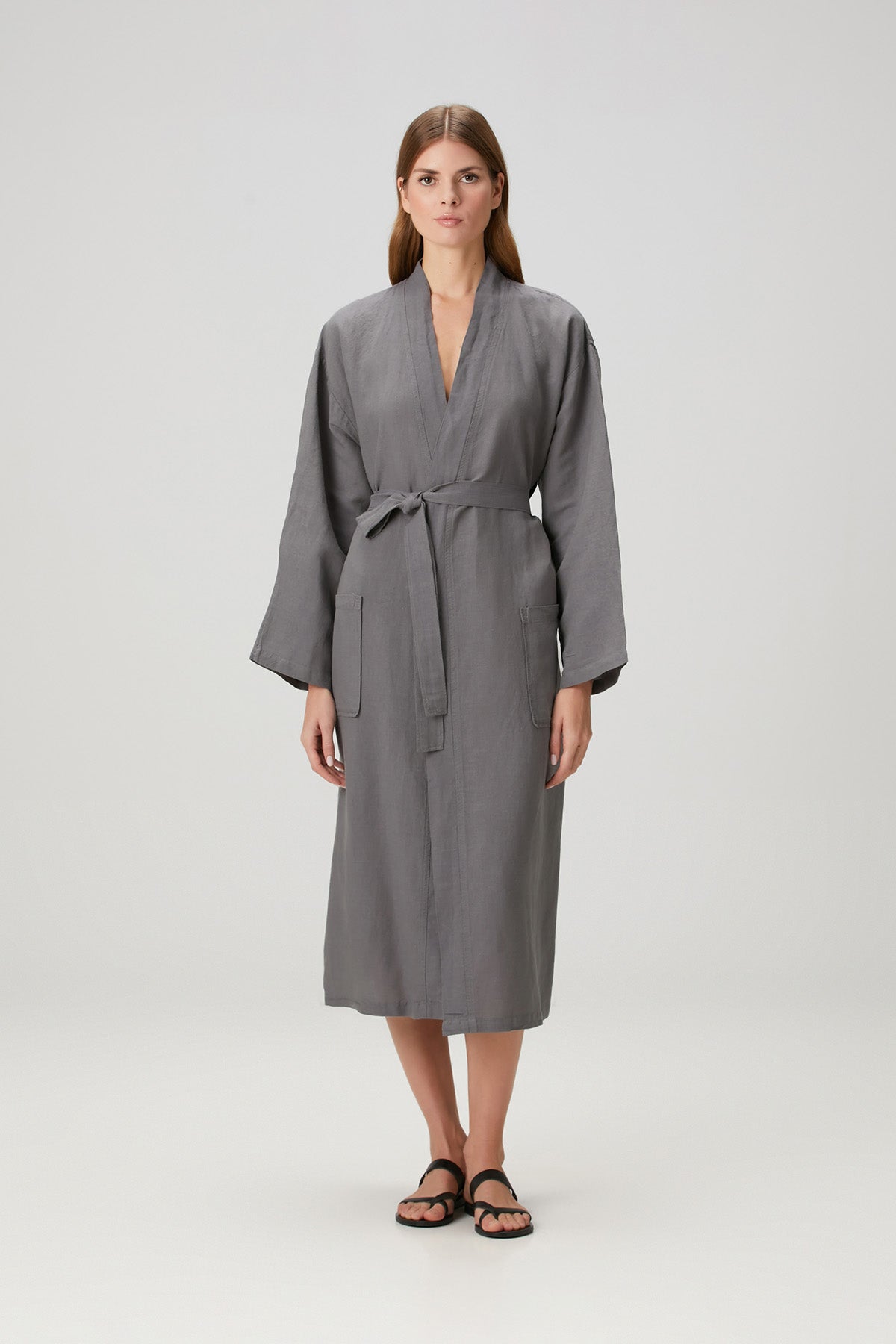 Serenity Washed Linen Unisex Kimono Grey