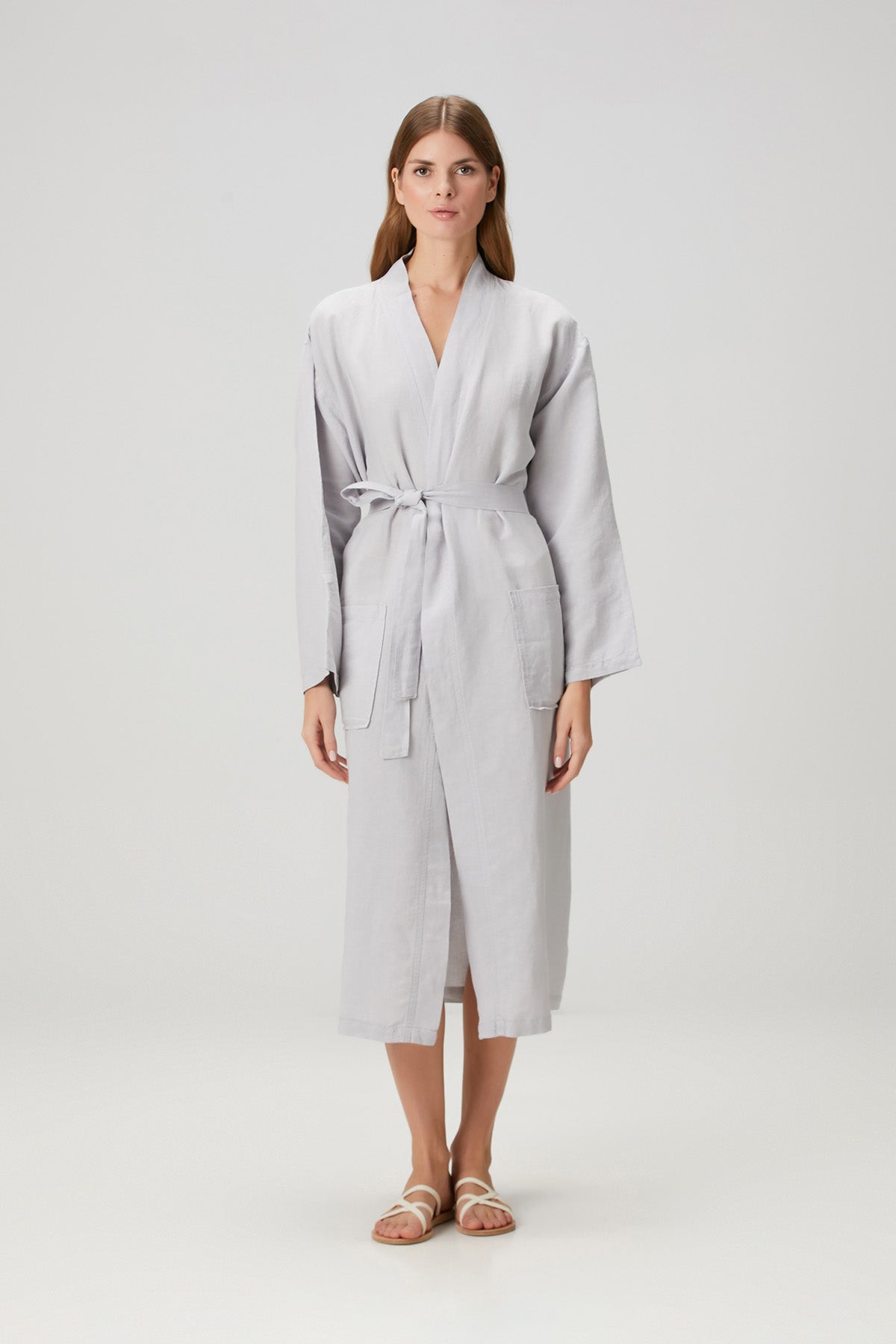 Serenity Washed Linen Unisex Kimono Lt.Grey