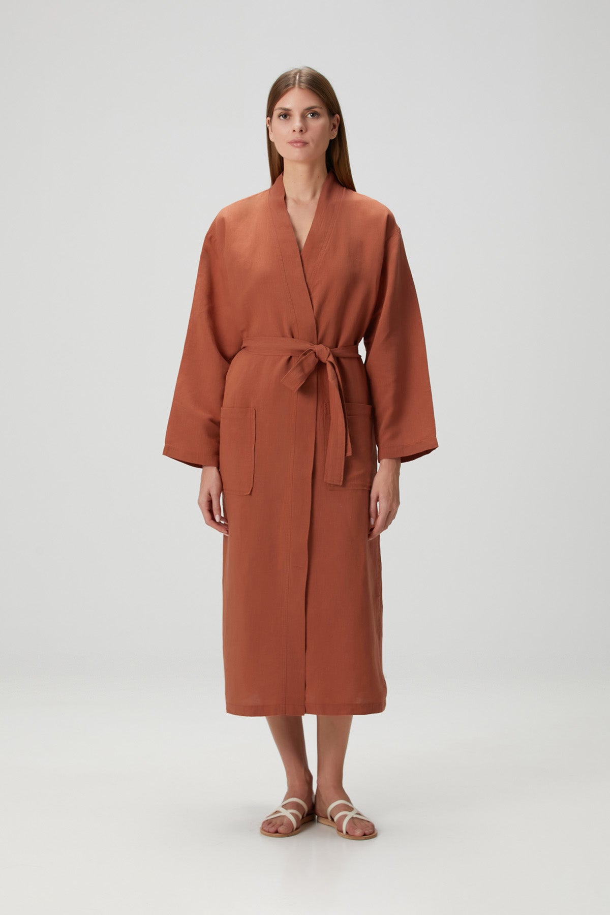 Serenity Washed Linen Kimono Spicy Orange