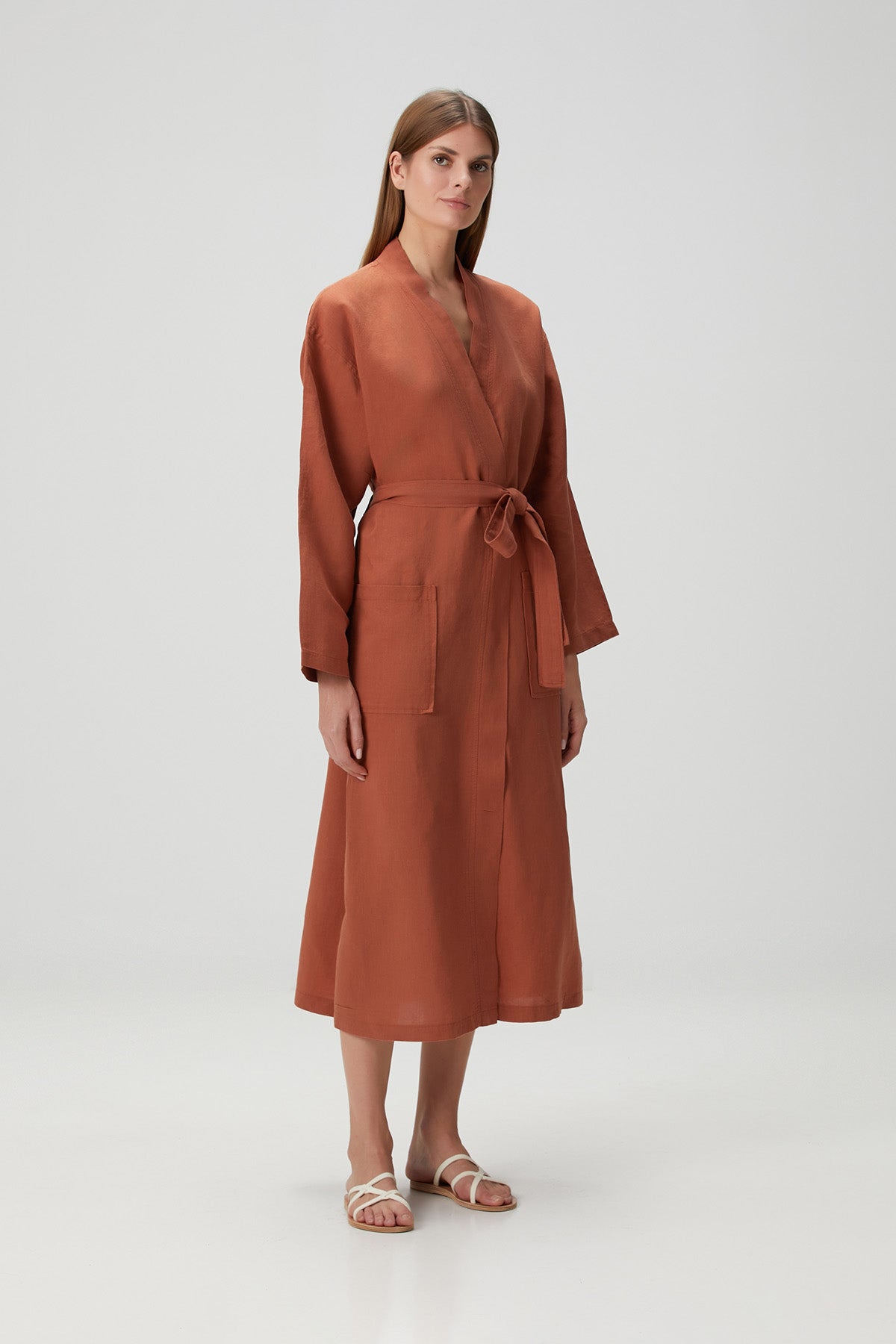 Serenity Washed Linen Kimono Spicy Orange