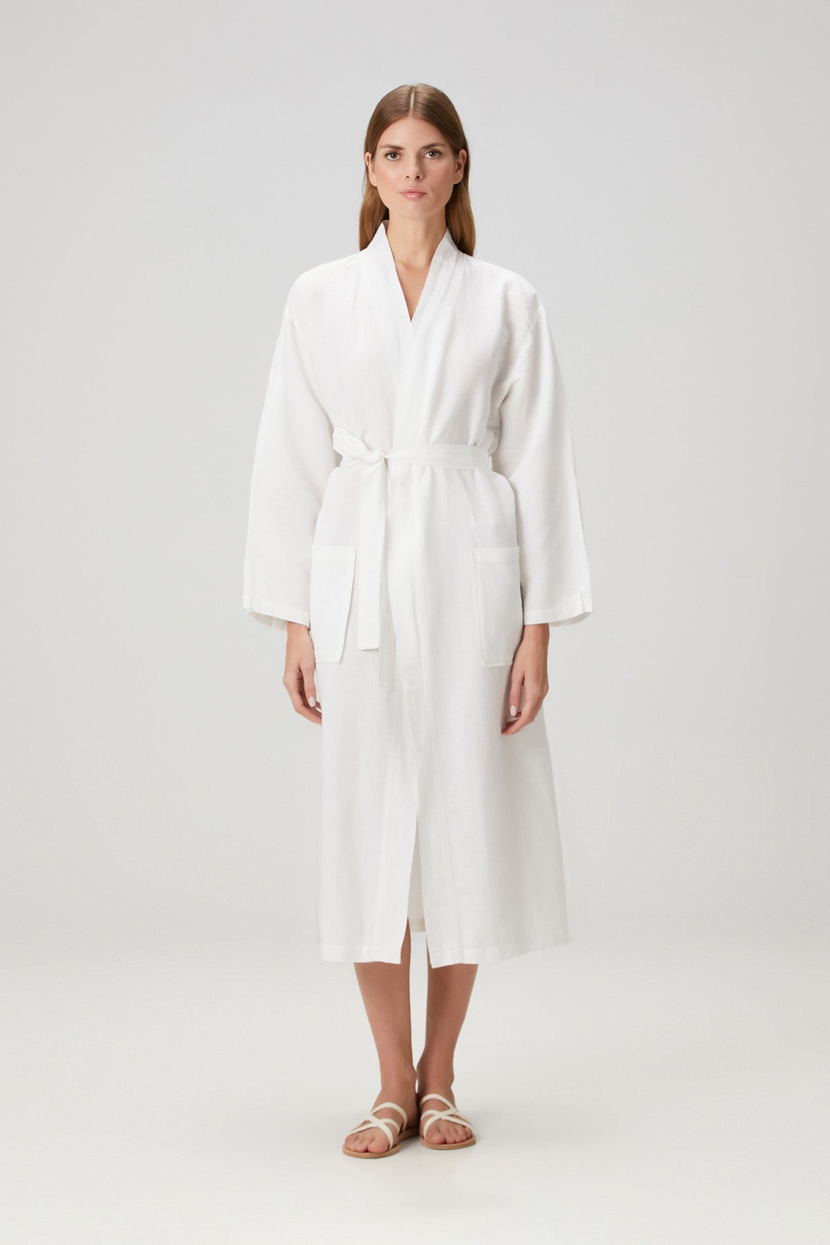 Serenity Washed Linen Unisex Kimono White