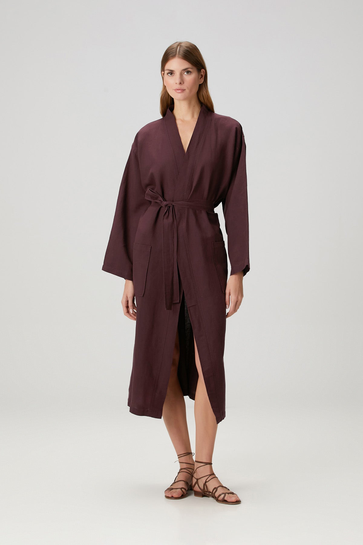 Serenity Washed Linen Kimono Wine