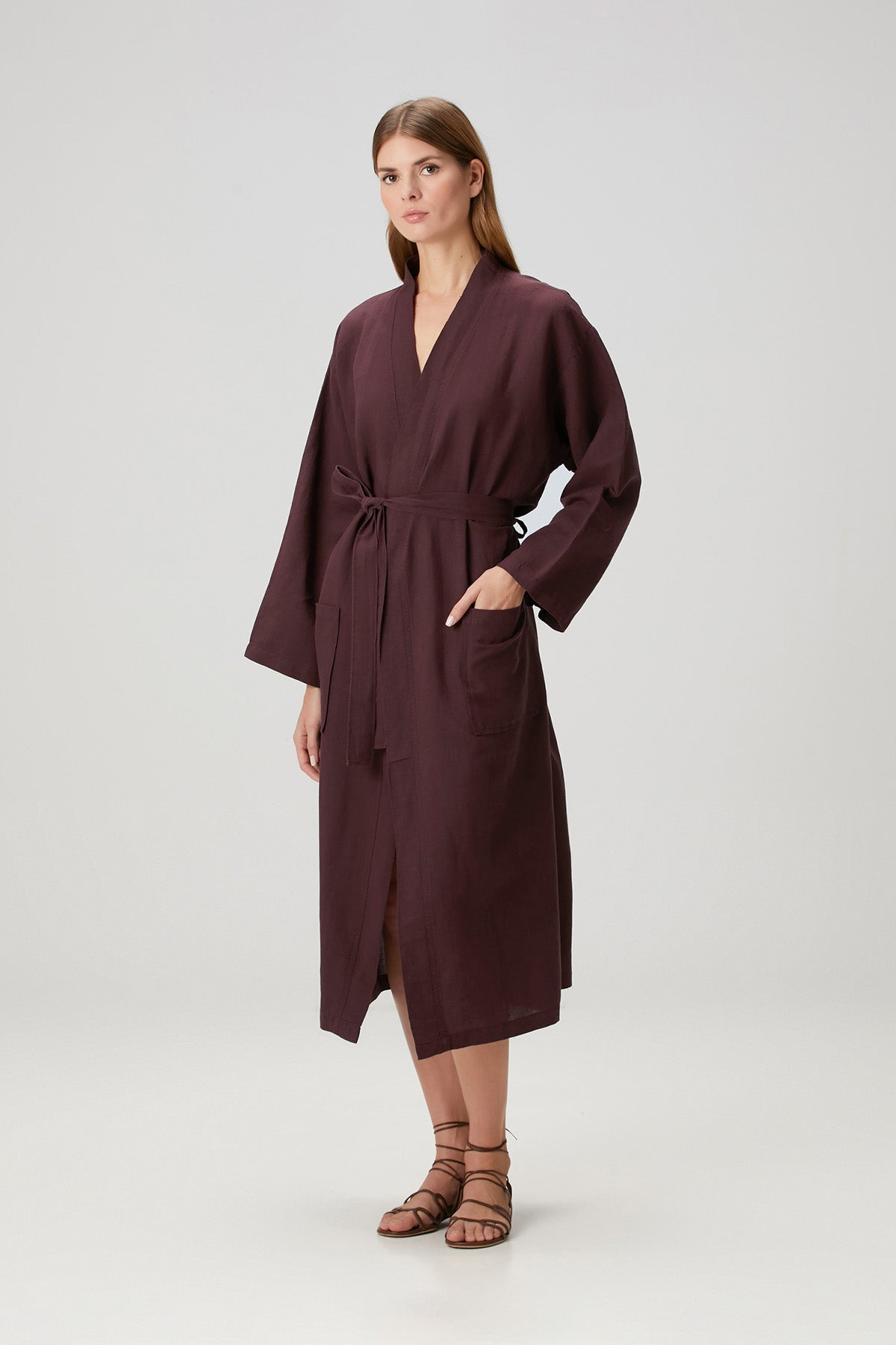 Serenity Washed Linen Kimono Wine