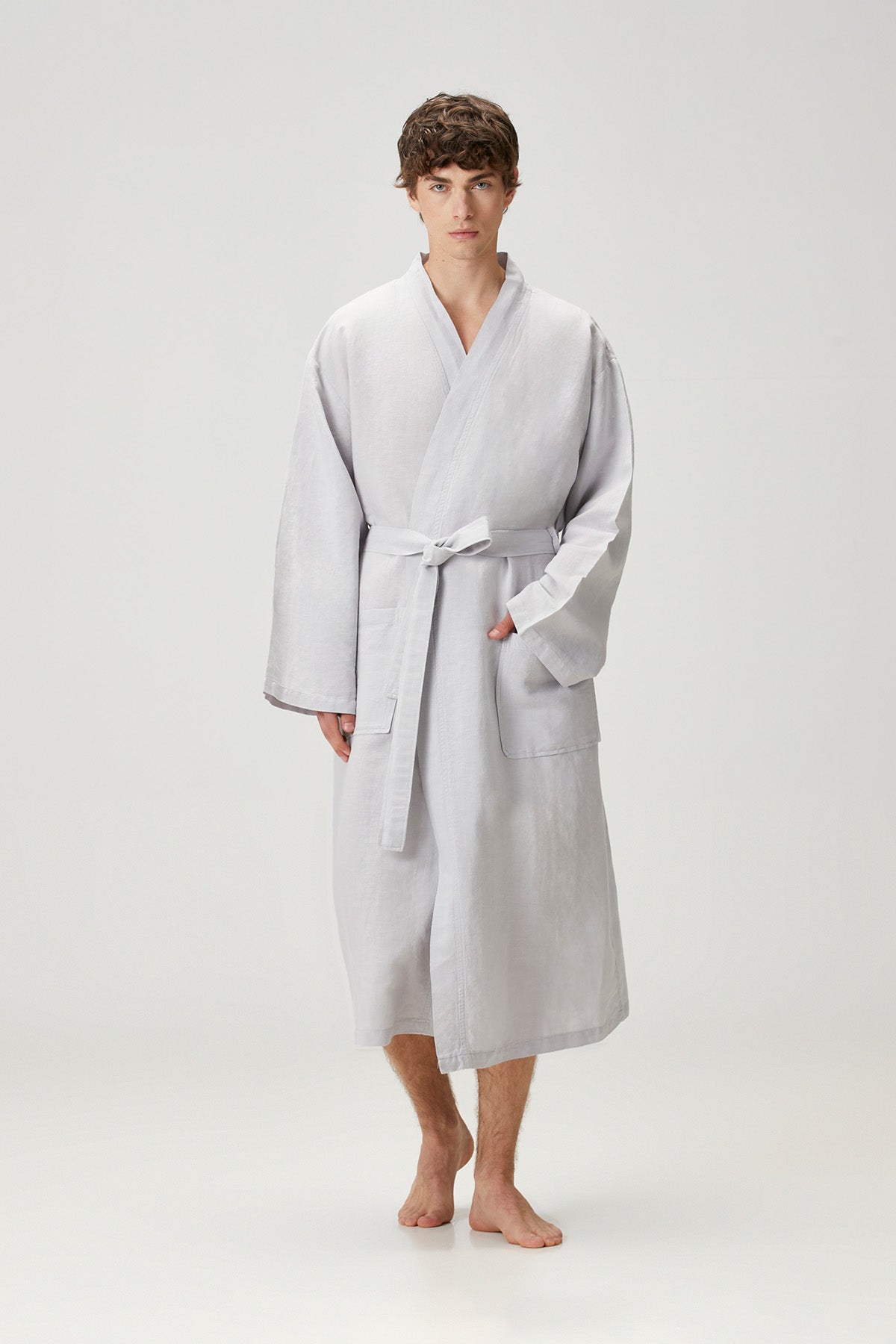 Serenity Washed Linen Unisex Kimono Lt.Grey