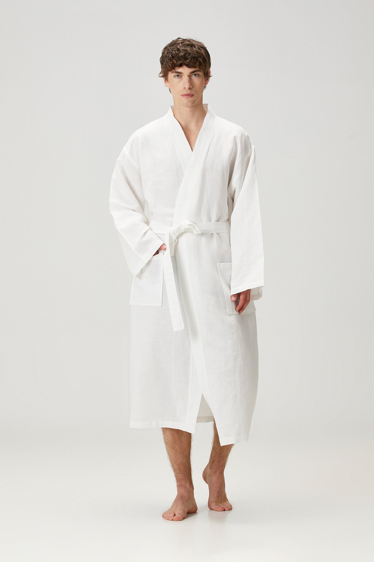 Serenity Washed Linen Unisex Kimono White
