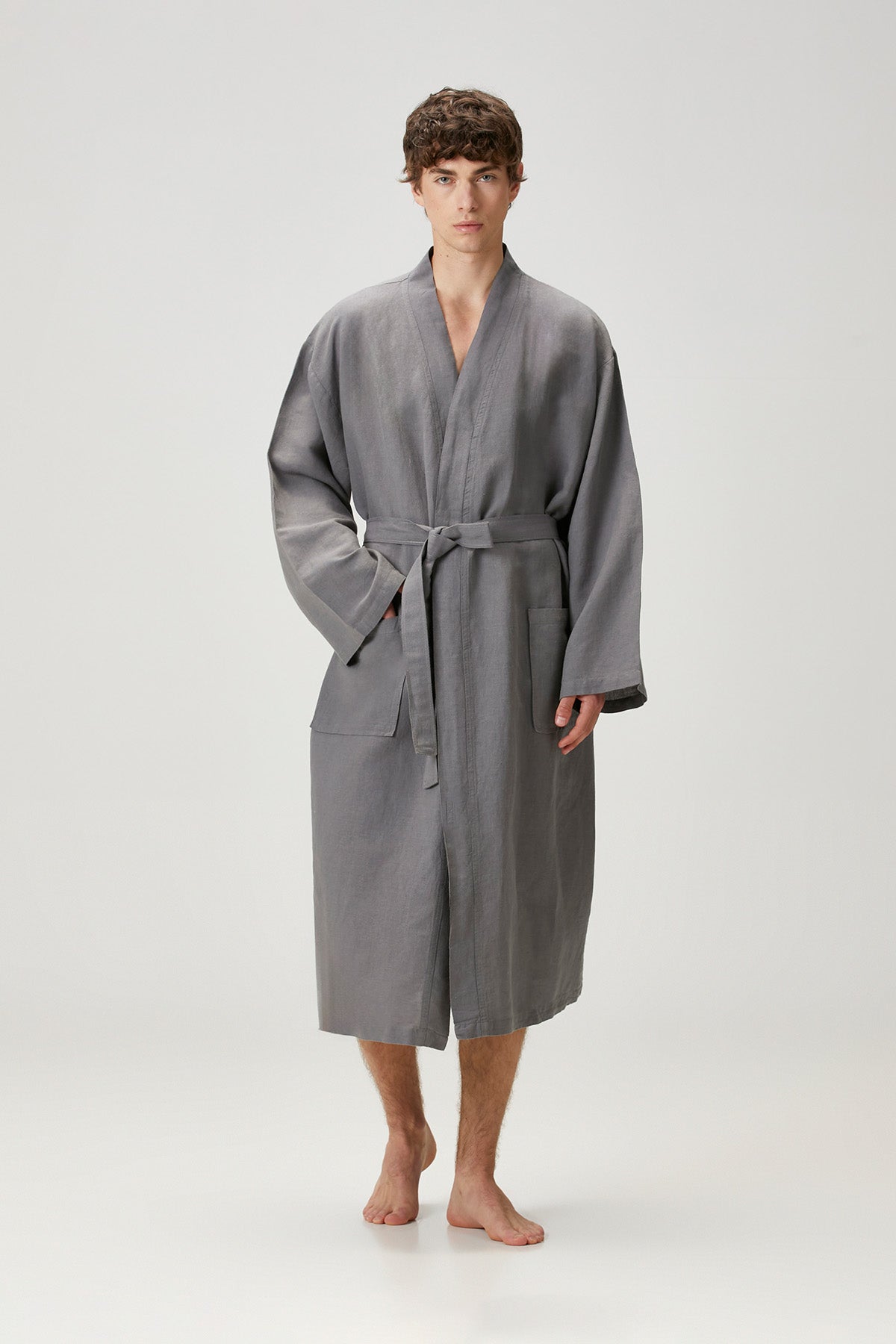 Serenity Washed Linen Unisex Kimono Grey