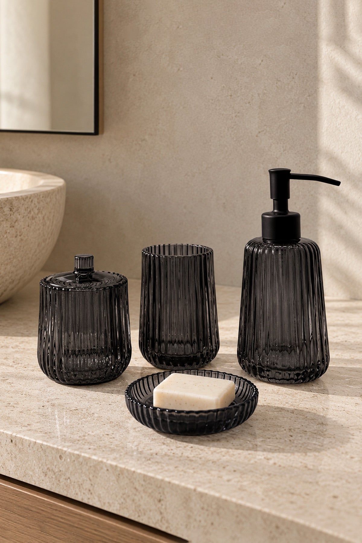 Shadow Anthracite Glass Bathroom Set
