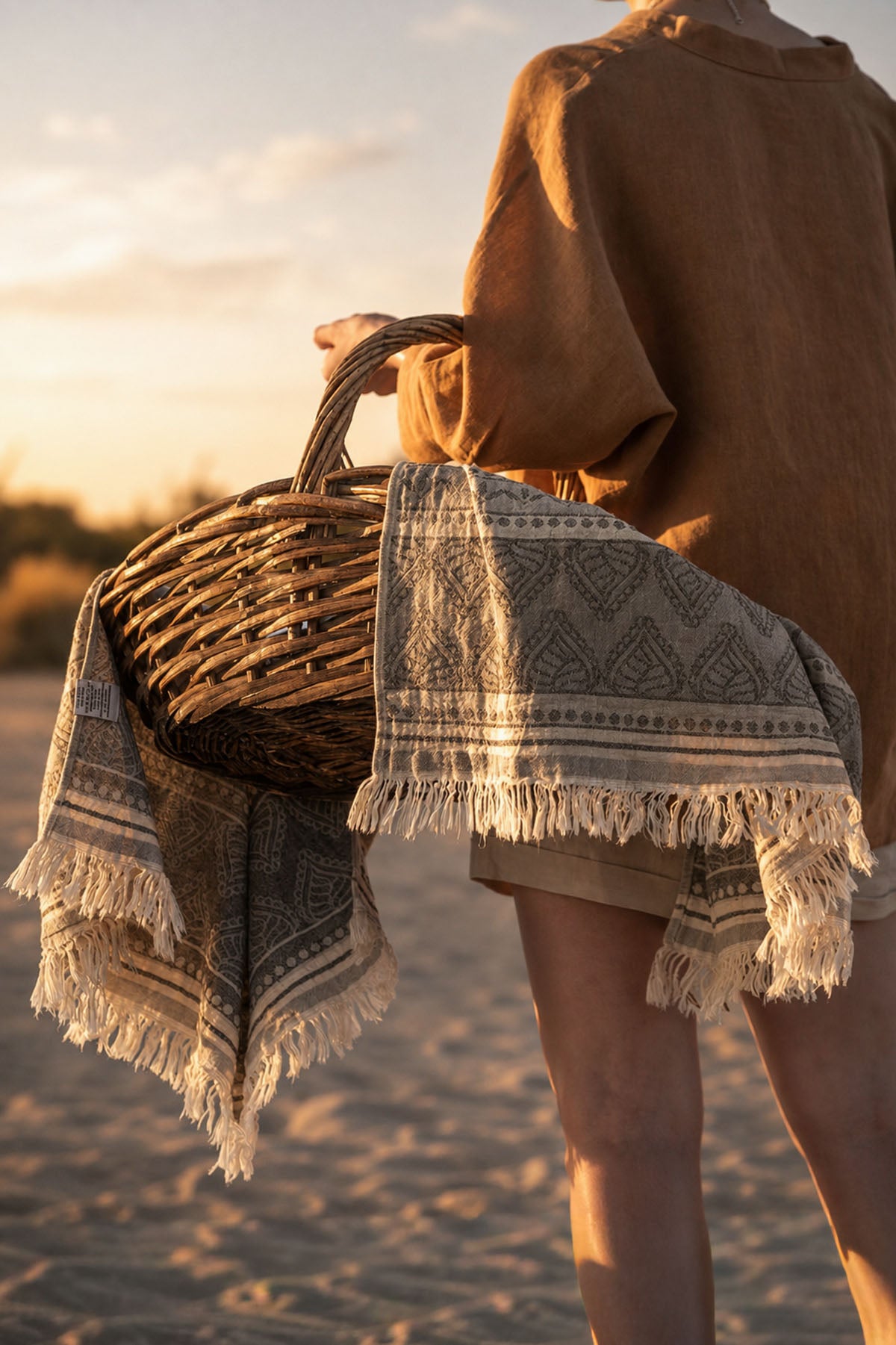Souq Pestemal, Turkish Towel Grey-Black with Carry Bag