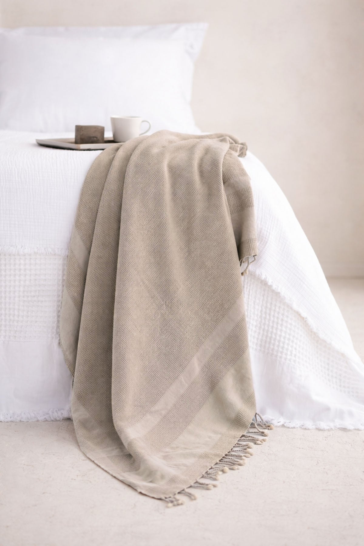 Stone Waffle Garment Dye Throw Blanket Beige