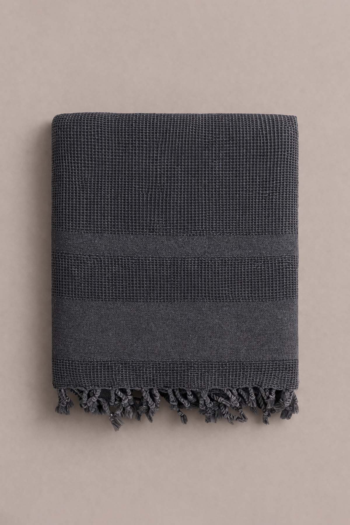 Stone Waffle Garment Dye Throw Blanket Black