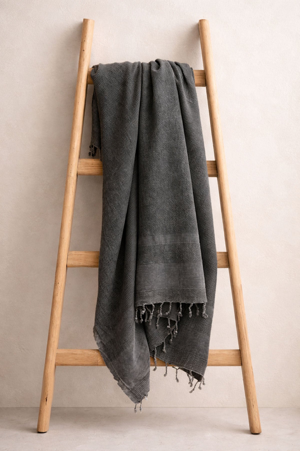 Stone Waffle Garment Dye Throw Blanket Black