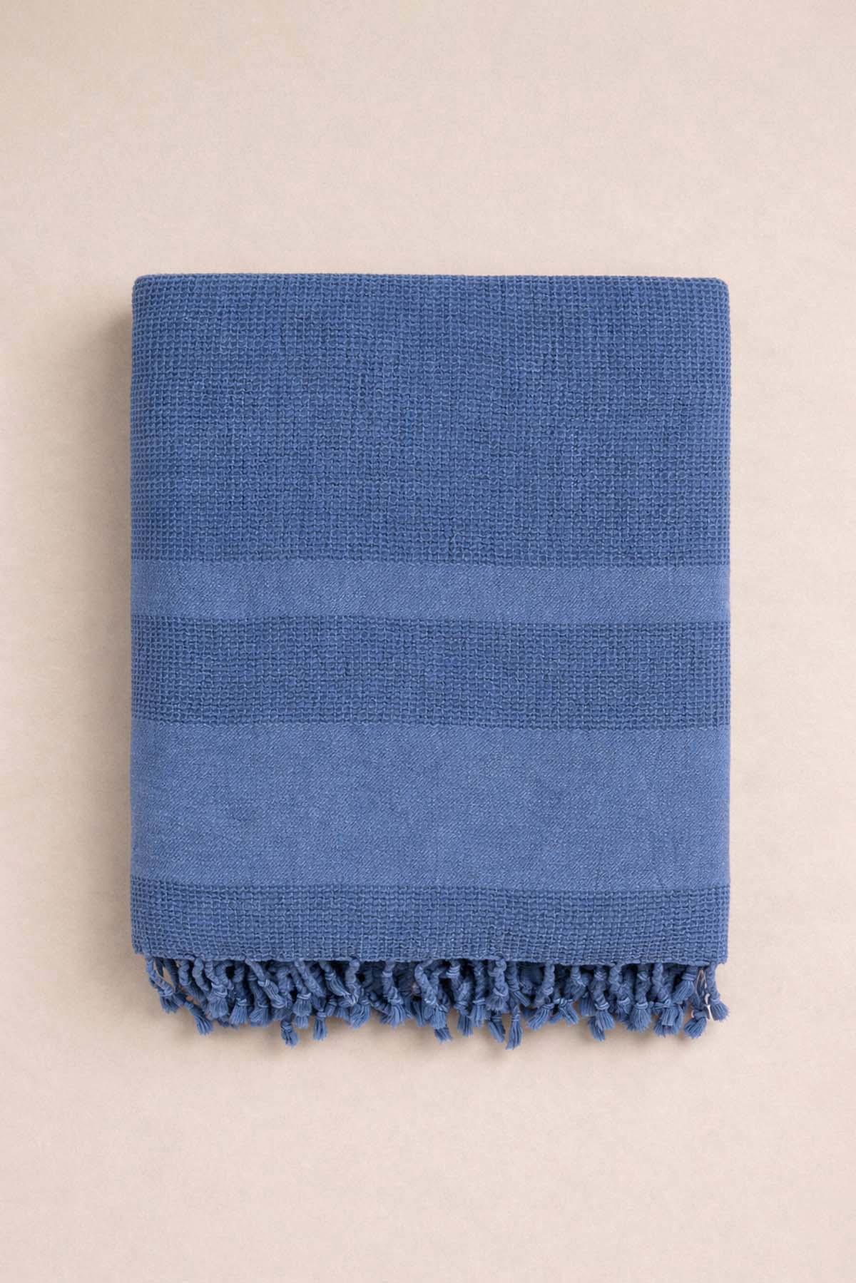 Stone Waffle Garment Dye Throw Blanket Denim