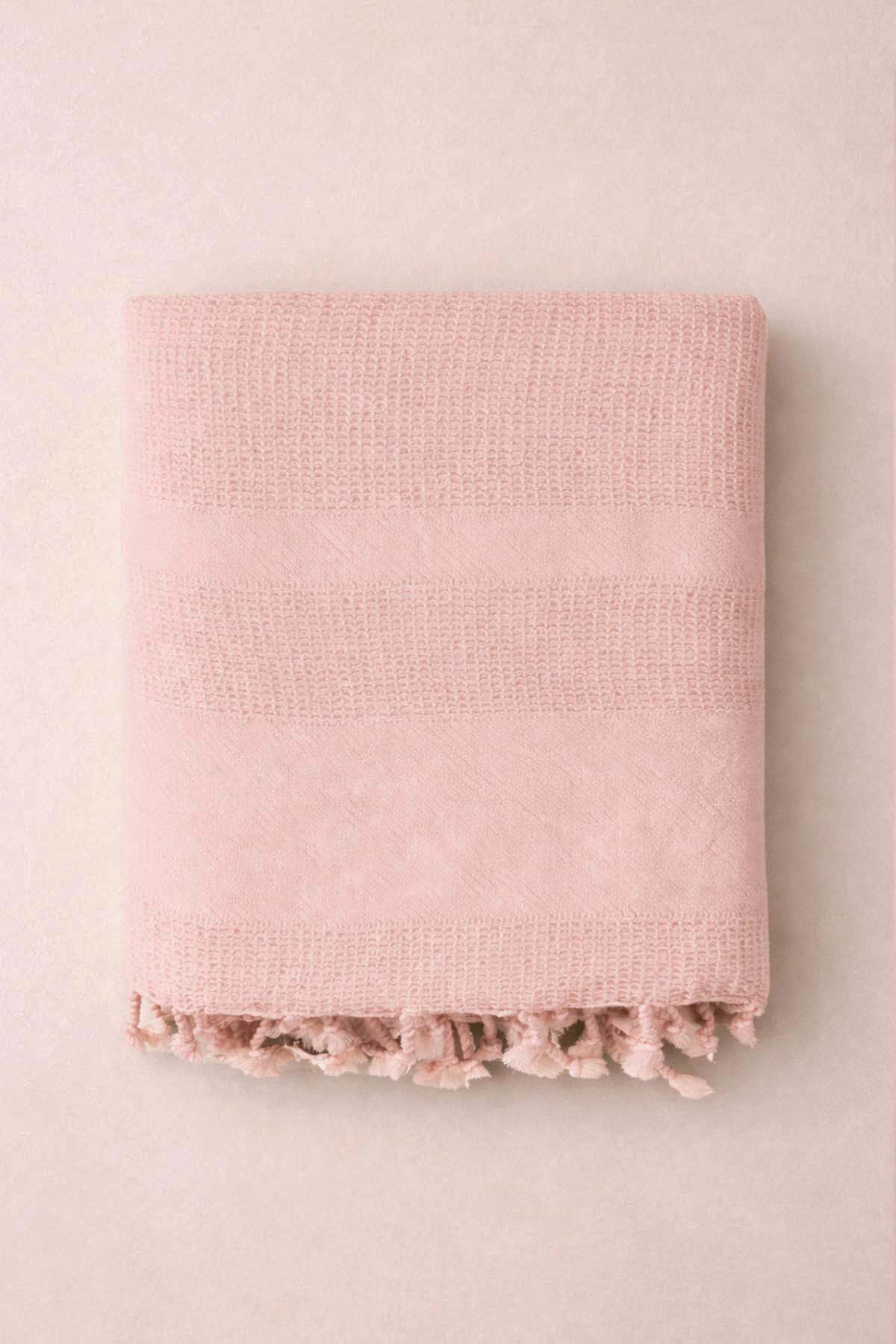 Stone Waffle Garment Dye Throw Blanket Vintage Blush