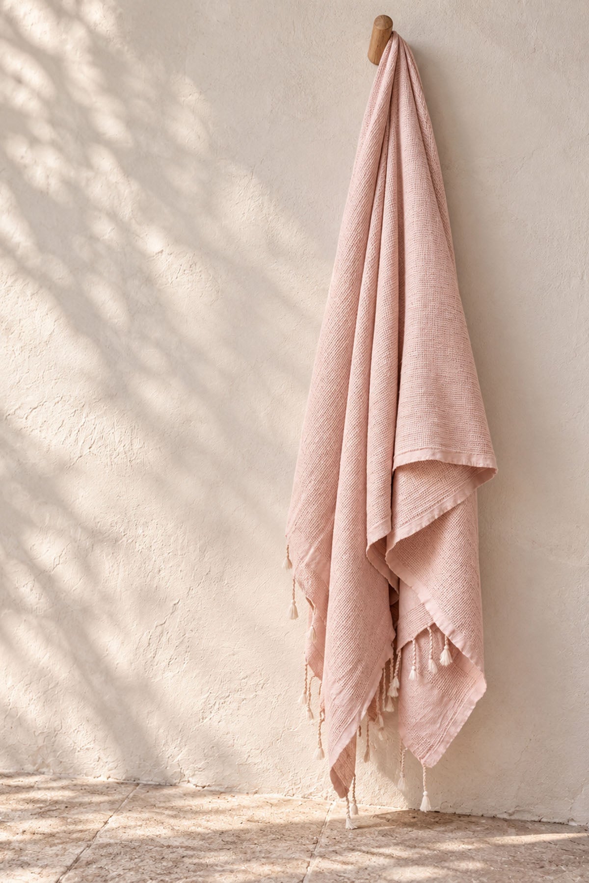 Stone Waffle Garment Dye Throw Blanket Vintage Blush