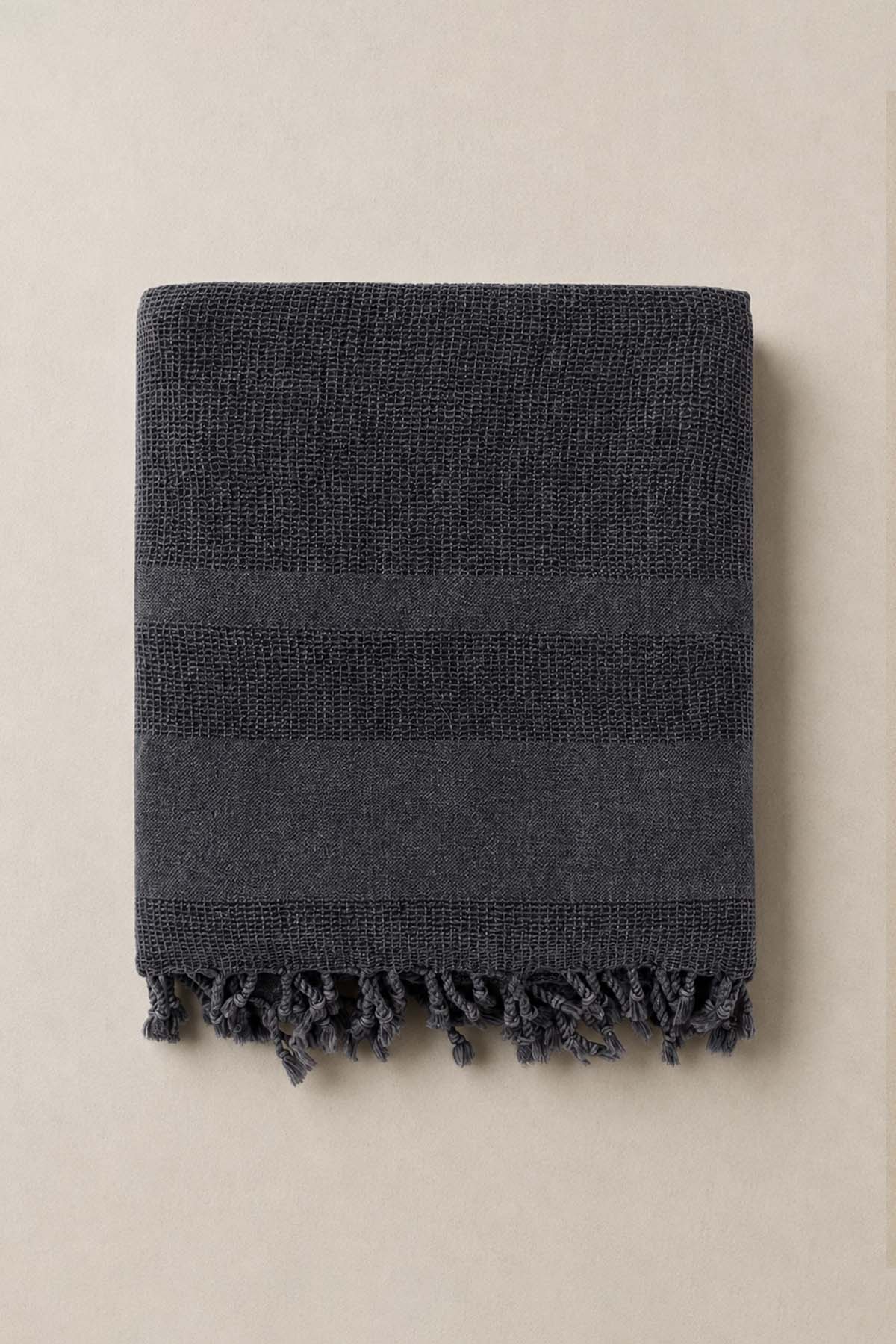 Stone Waffle Garmet Dye Pestemal, Turkish Towel Black