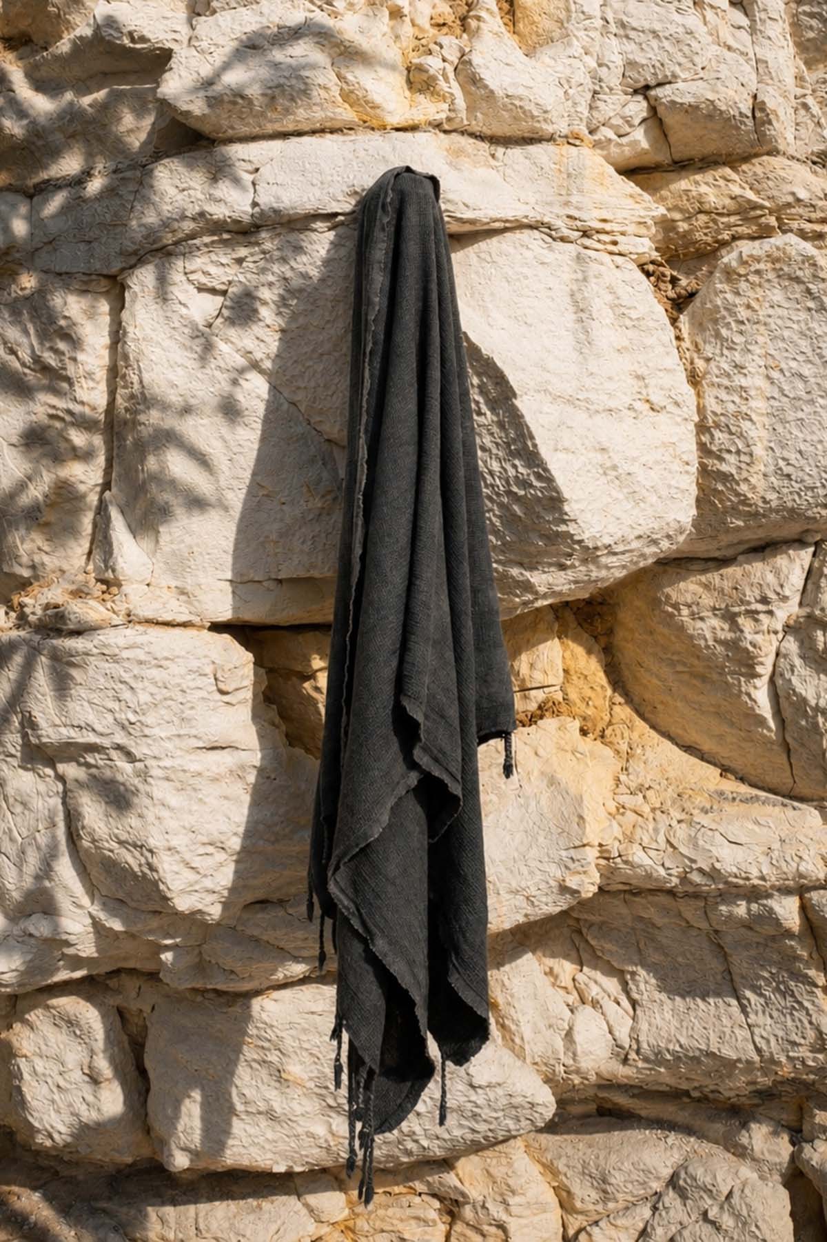 Stone Waffle Garmet Dye Pestemal, Turkish Towel Black