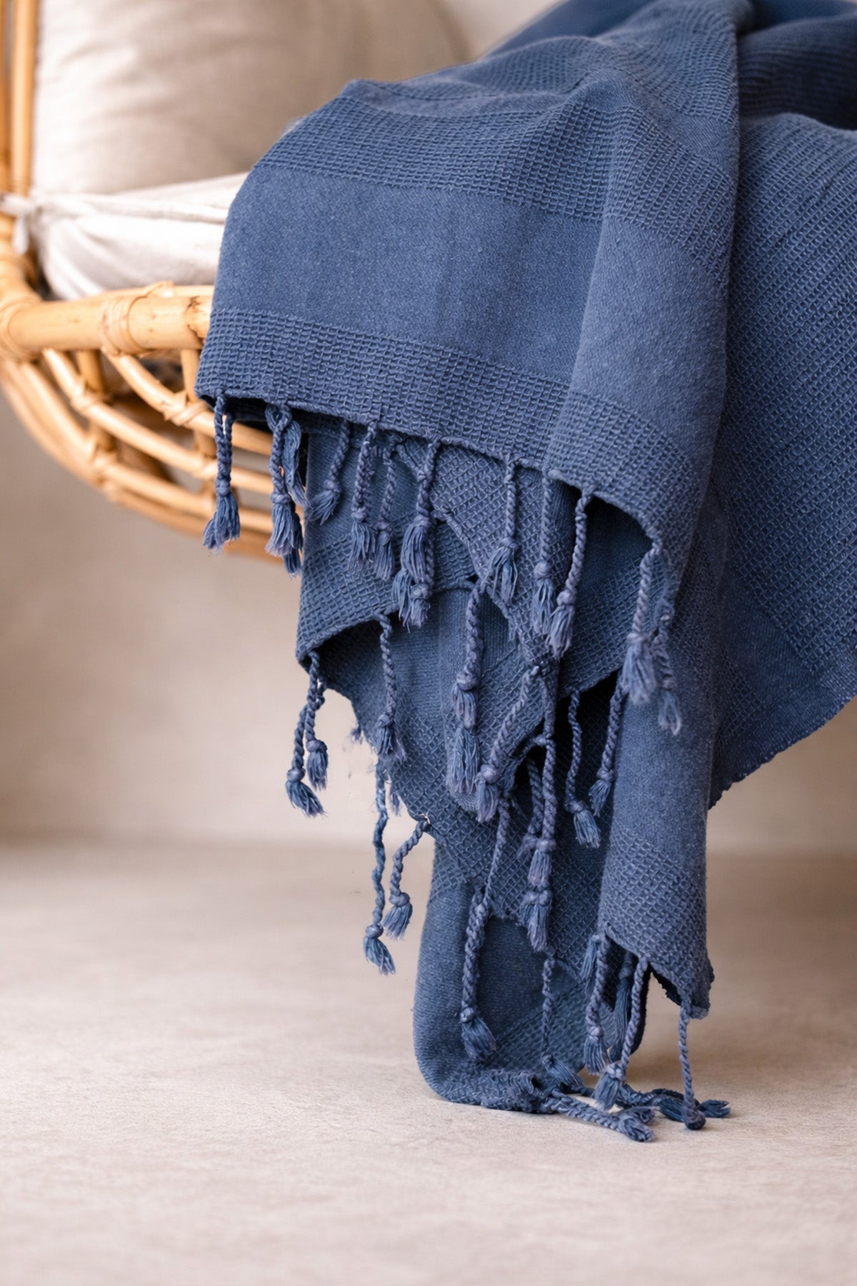Stone Waffle Garmet Dye Pestemal, Turkish Towel Denim