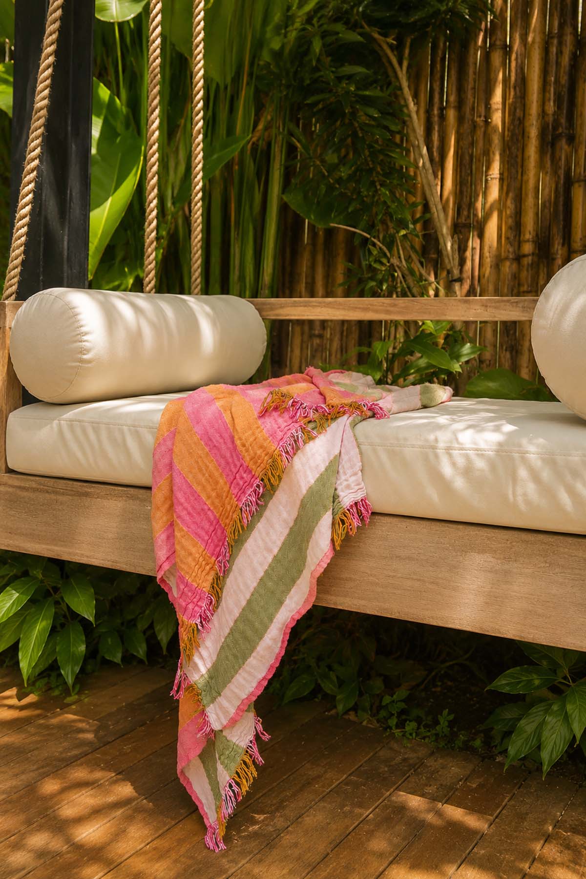 Striped Gauze Pestemal, Turkish Towel Pink