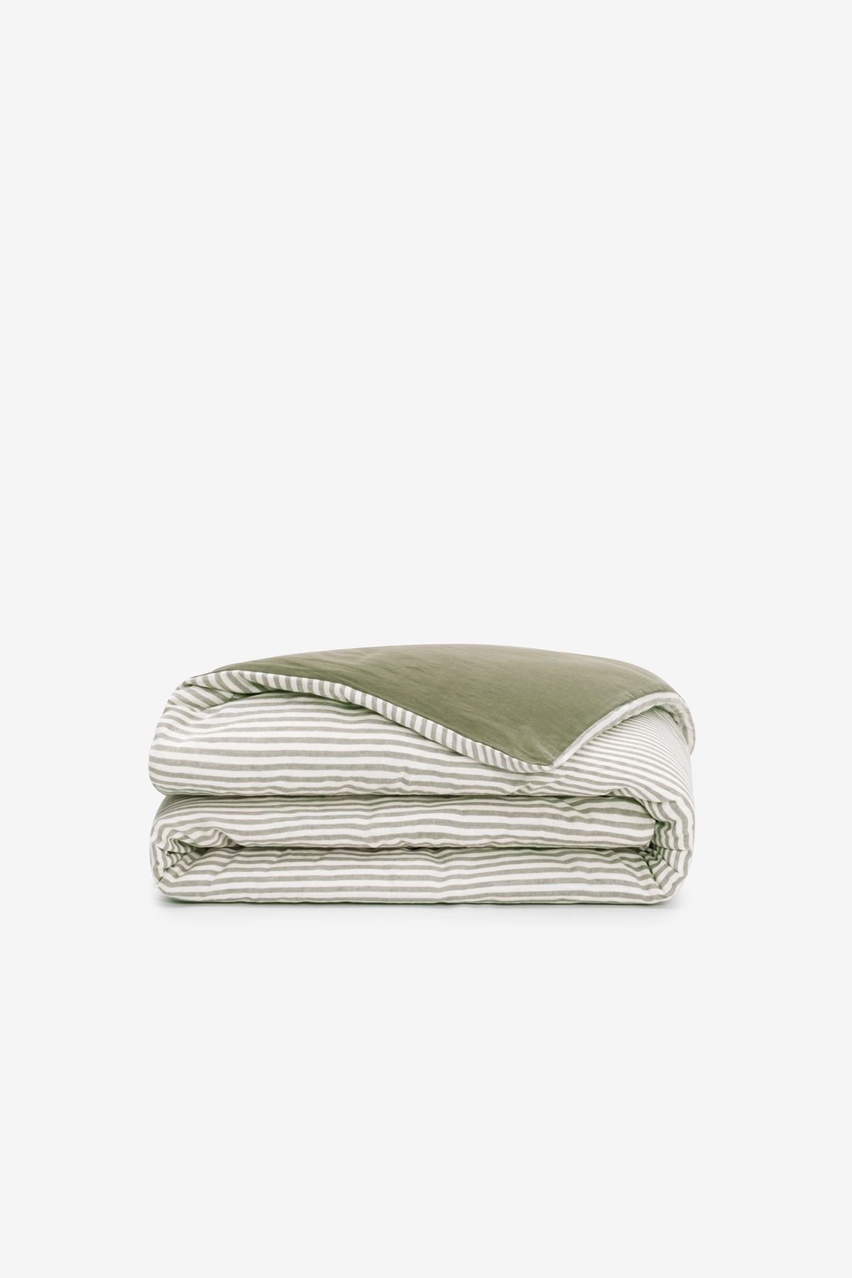 Striped Serenity Keten Nevresim Haki