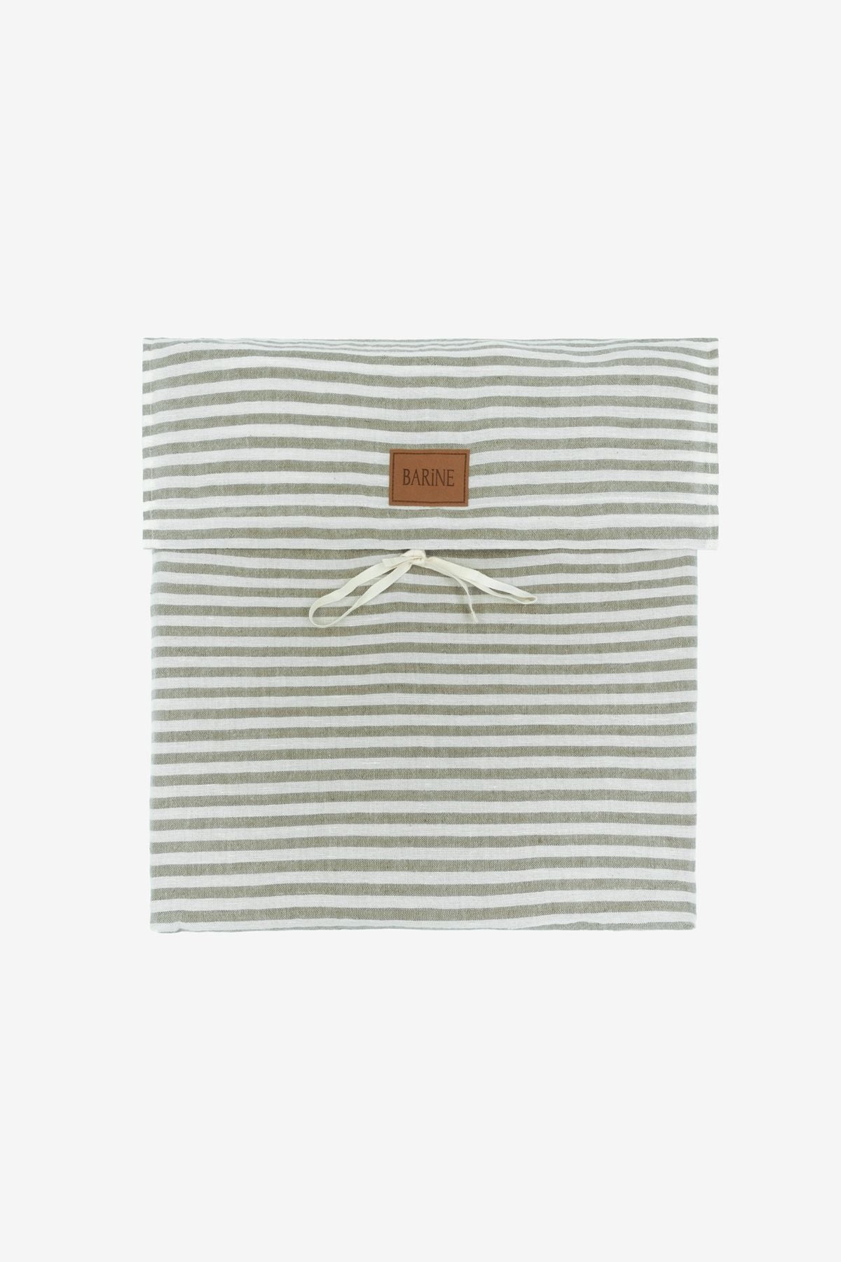 Striped Serenity Keten Nevresim Haki