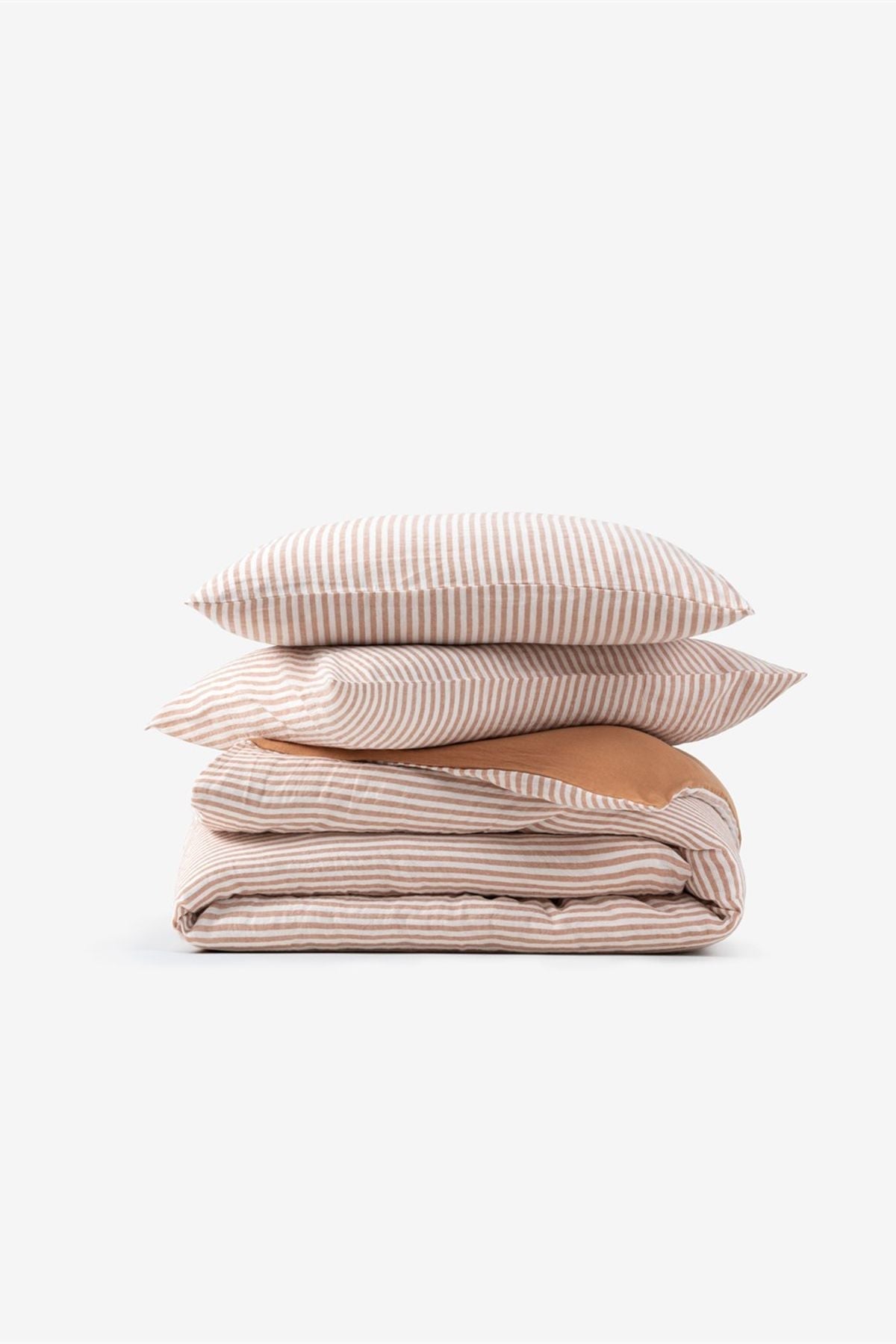 Striped Serenity Keten Nevresim İndian Tan