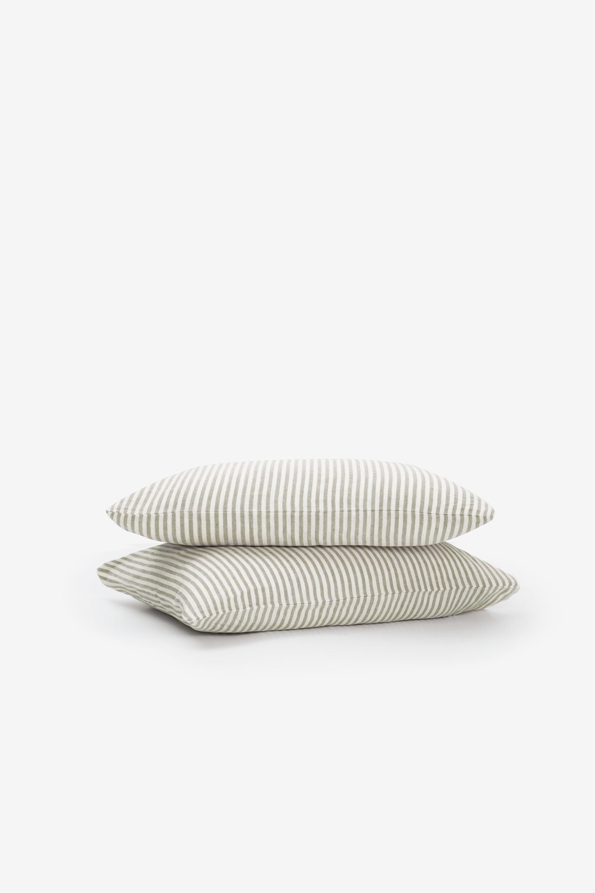 Striped Serenity Keten Yastık Kılıfı 2'li Set Haki