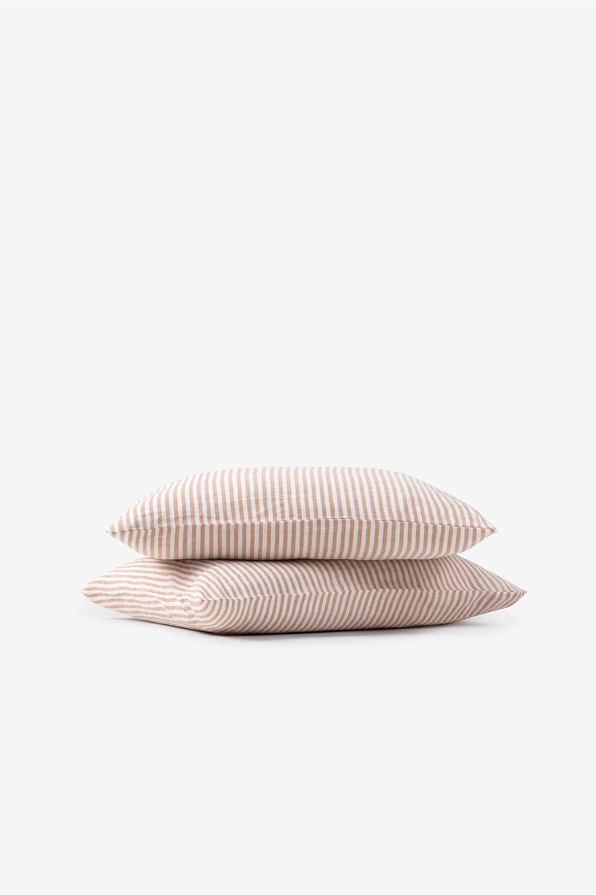 Striped Serenity Keten Yastık Kılıfı 2'li Set İndian Tan