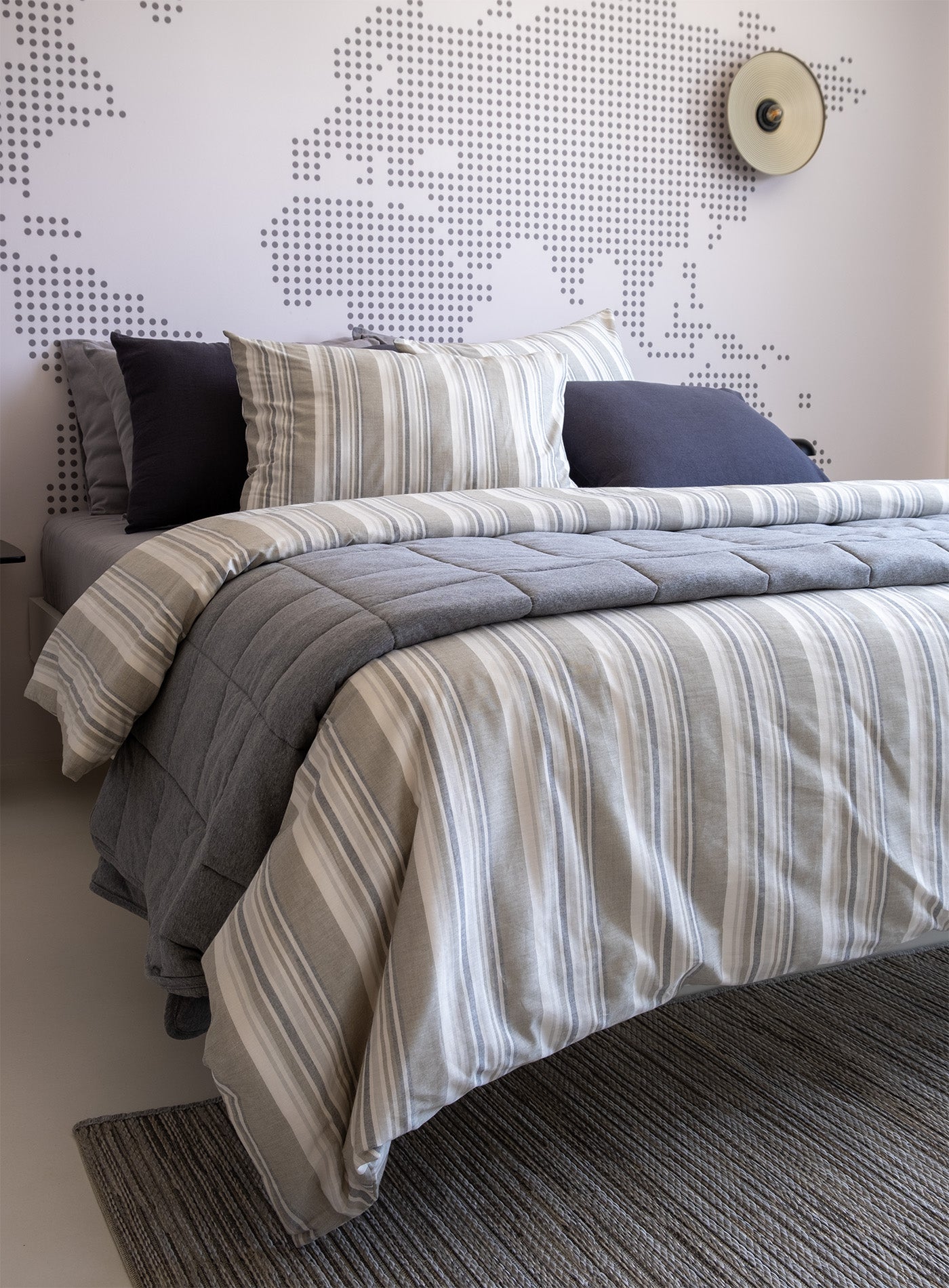 Striped Smooth Percale Duvet Cover Khaki