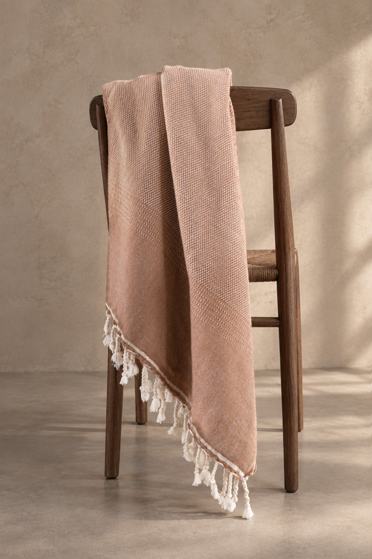 Tan Wool Blend Textured Throw Blanket Camel