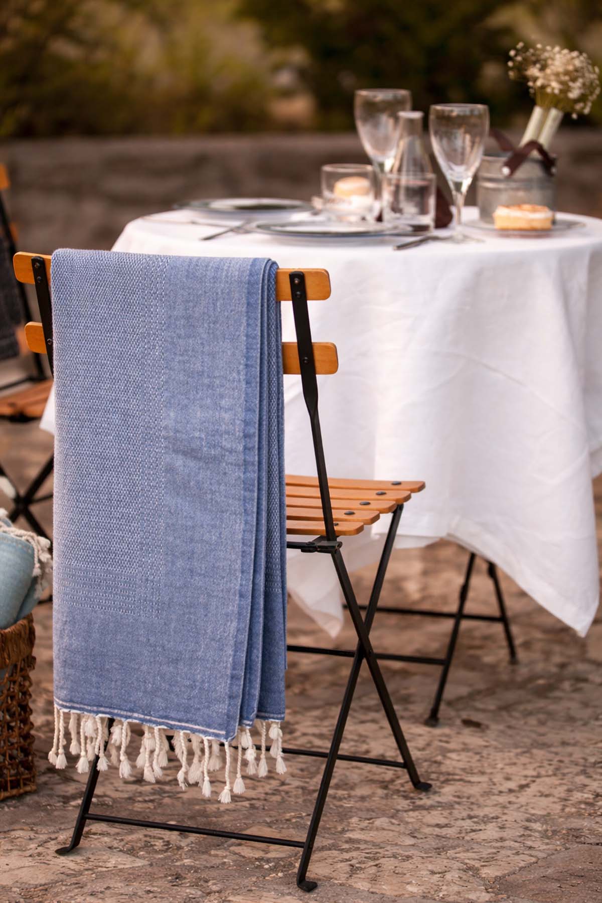 Tan Throw Blanket Denim
