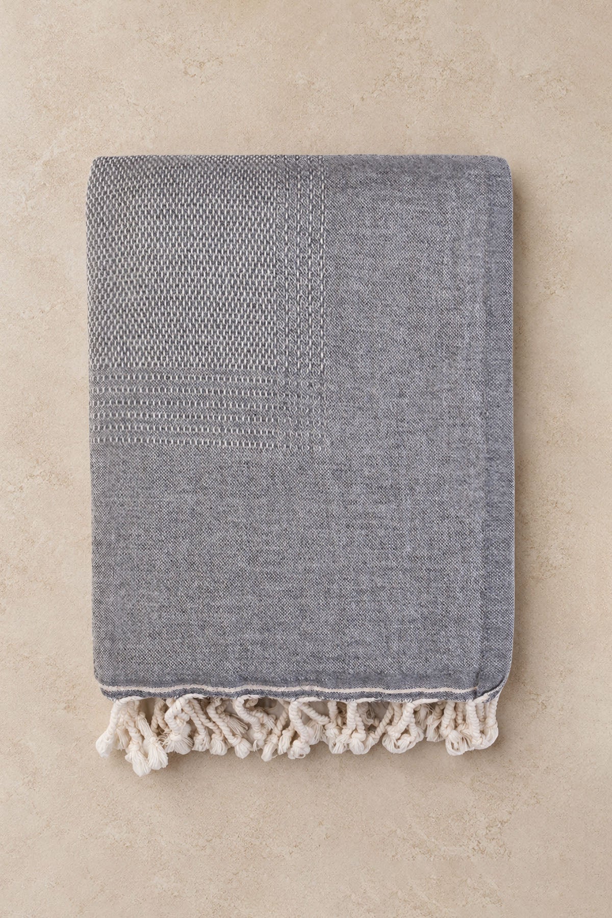 Tan Wool Blend Textured Throw Blanket Grey