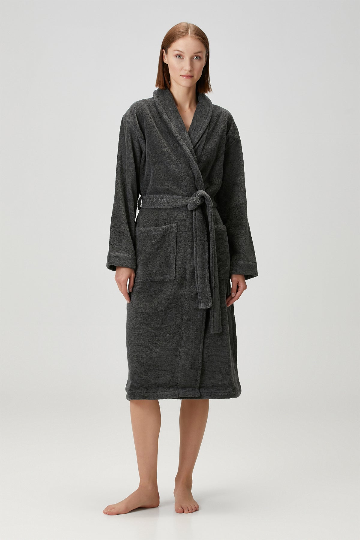 Terry Unisex Shawl Collar Bathrobe Dark Grey