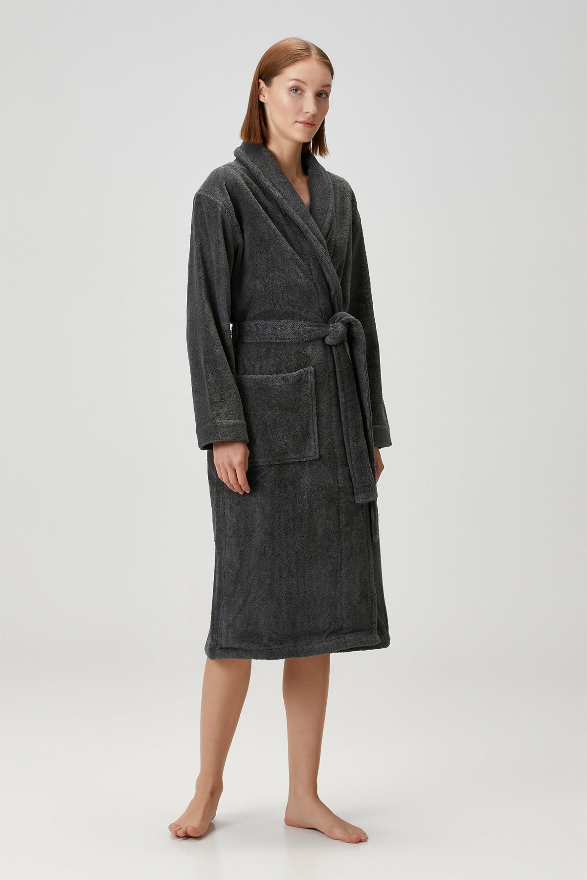 Terry Unisex Shawl Collar Bathrobe Dark Grey