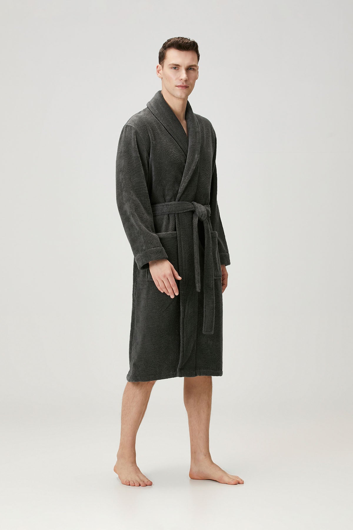 Terry Unisex Shawl Collar Bathrobe Dark Grey
