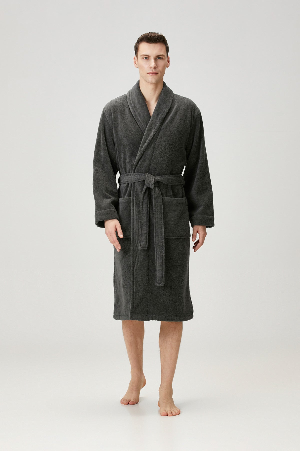 Terry Unisex Shawl Collar Bathrobe Dark Grey