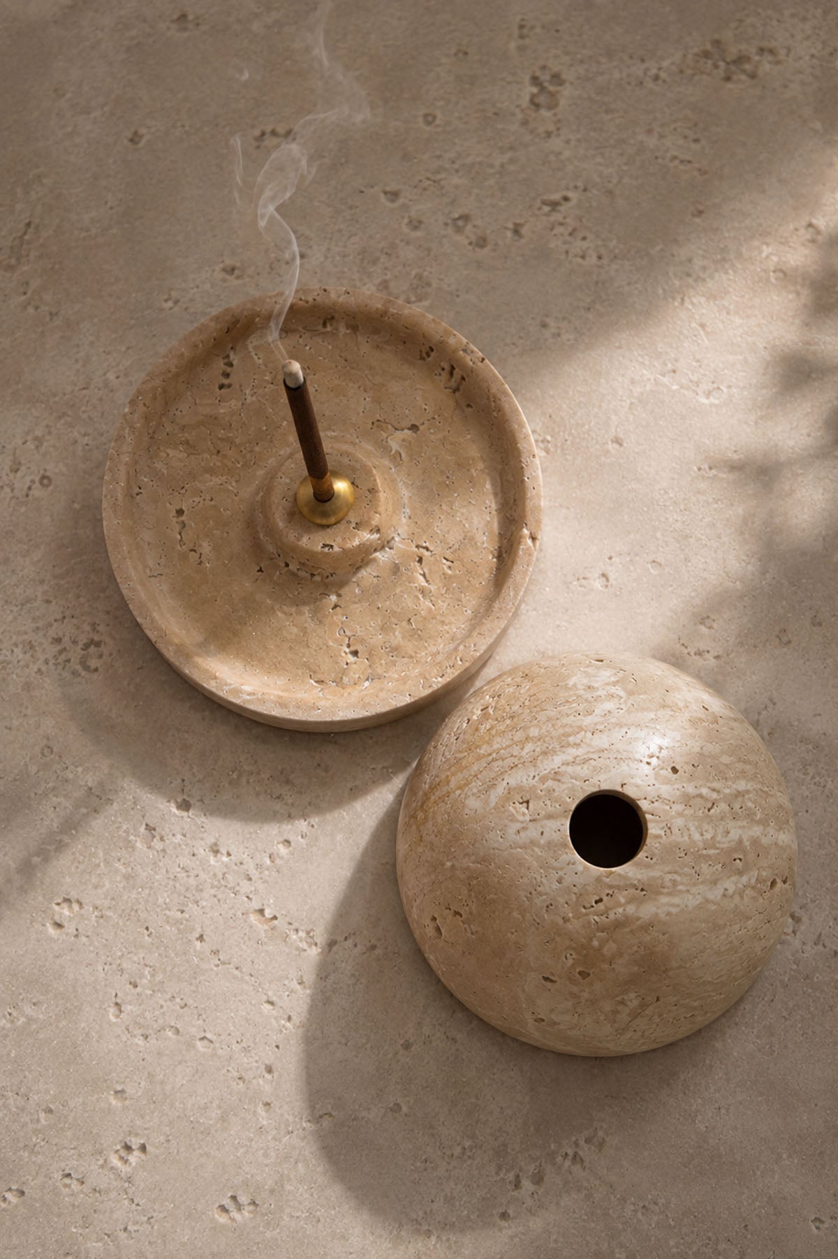 Two Pieces Marble Incense Holder Natural