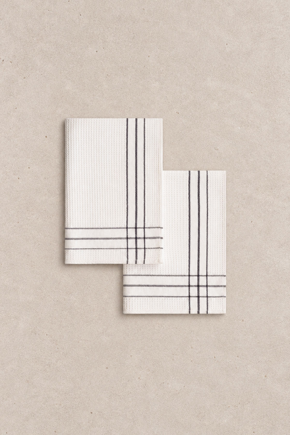 Waffle Kitchen Towel Set Off 2 Cream - Black