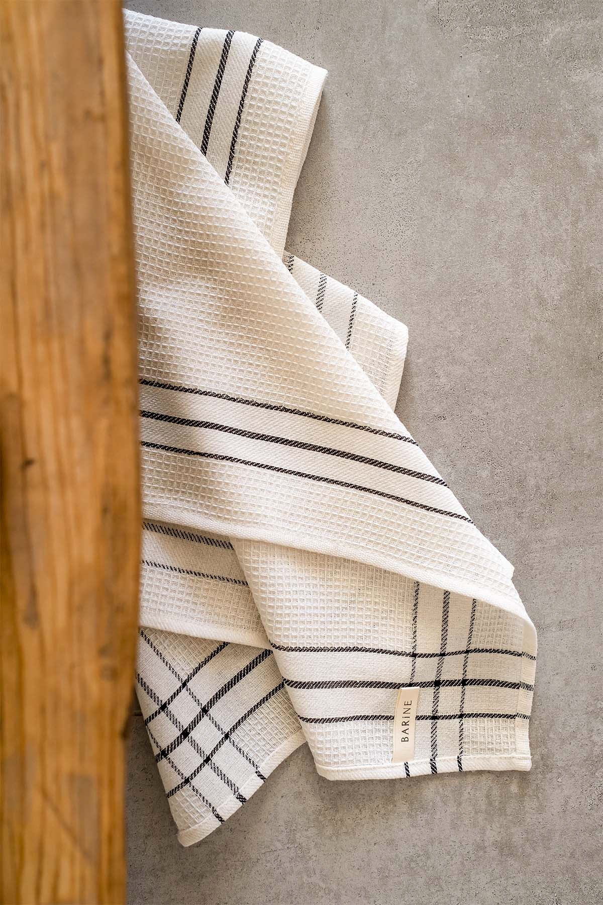 Waffle Kitchen Towel Set Off 2 Cream - Black