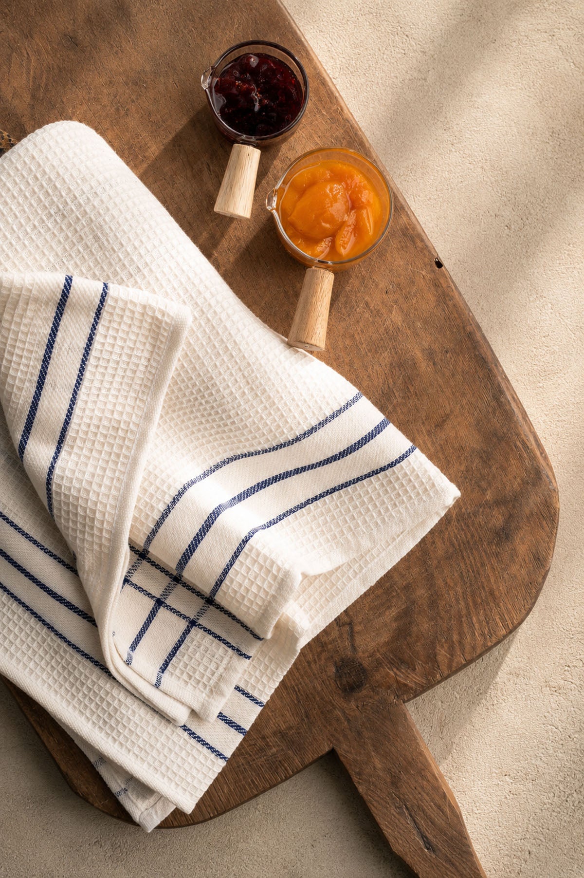 Waffle Kitchen Towel Set Off 2 Cream - Navy