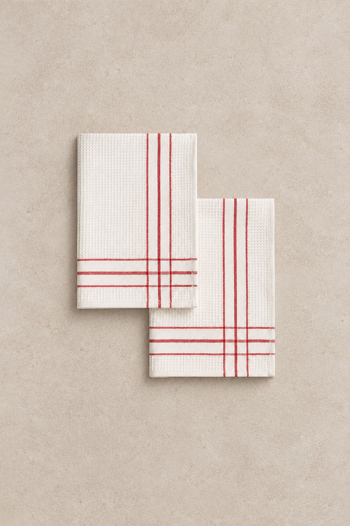 Waffle Kitchen Towel Set Off 2 Cream - Red