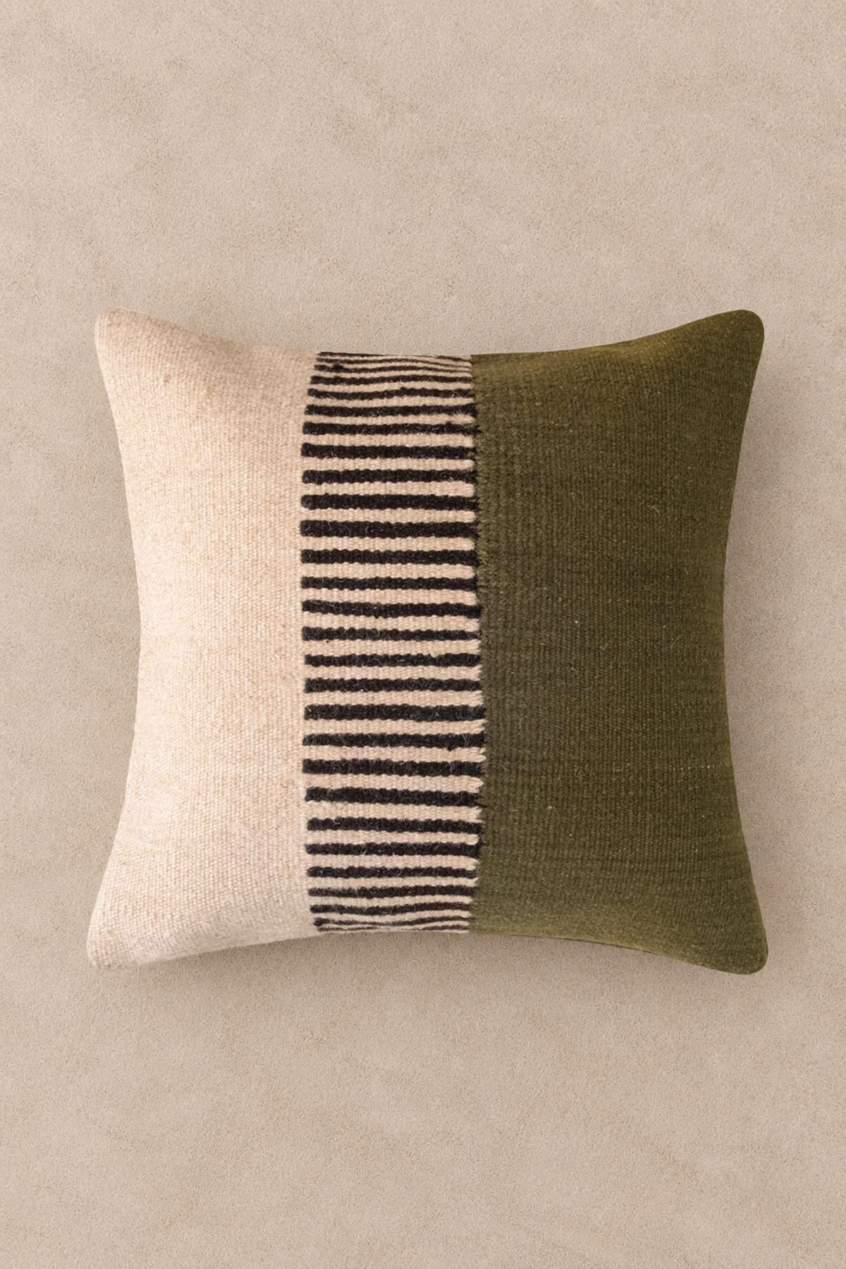 Wool Linear Lines Artisanal Hand Woven Cushion Green