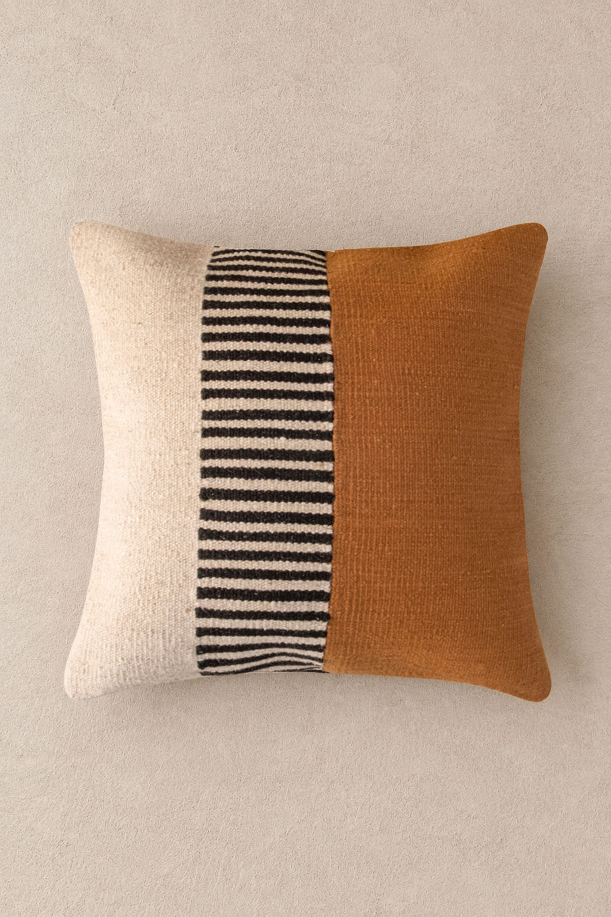 Wool Linear Lines Artisanal Hand Woven Cushion Terra