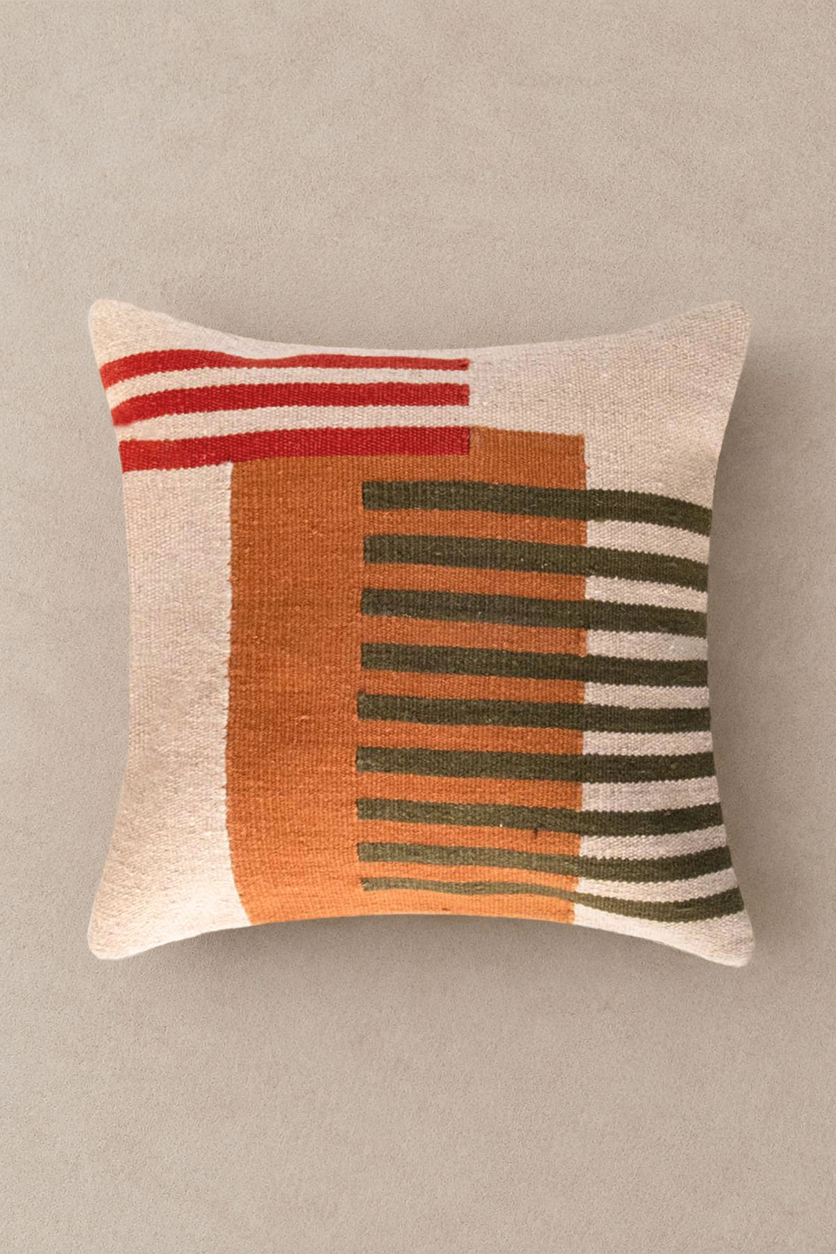 Wool Structured Lines Artisanal Cushion Natural